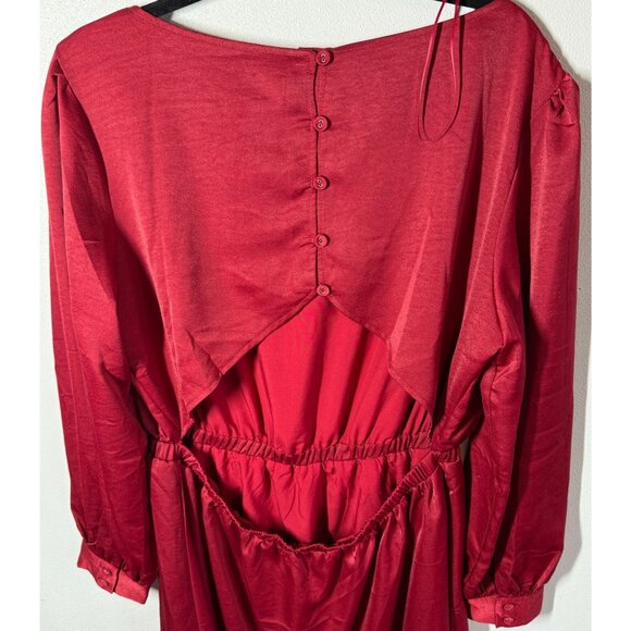 NWT Lost + Wander Womens Dark Red Emerald Mini Dress XL Open Back XMAS Holiday - Picture 7 of 15